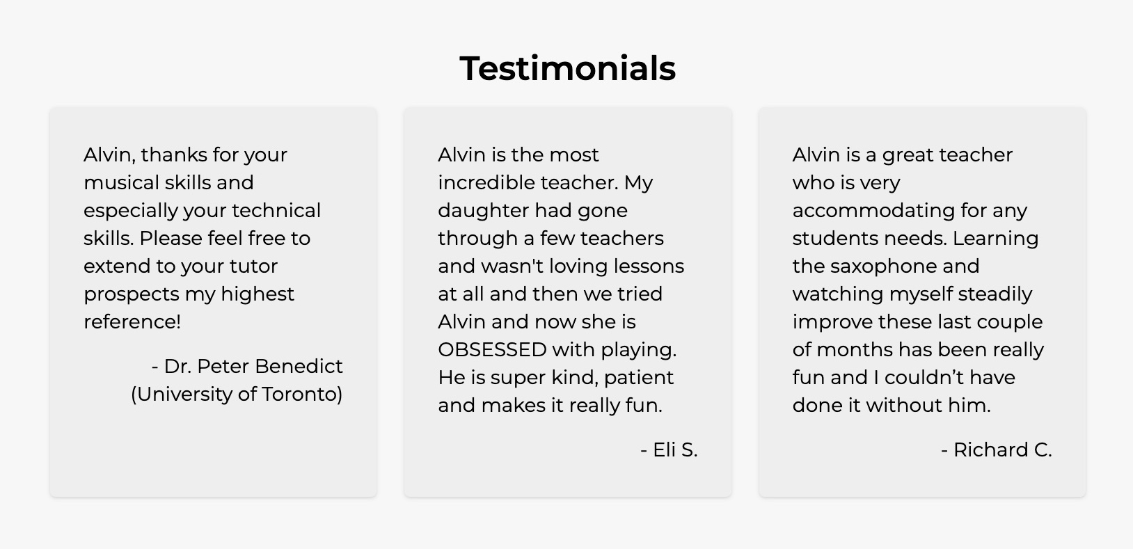 Toronto Saxophone Teacher Testimonials